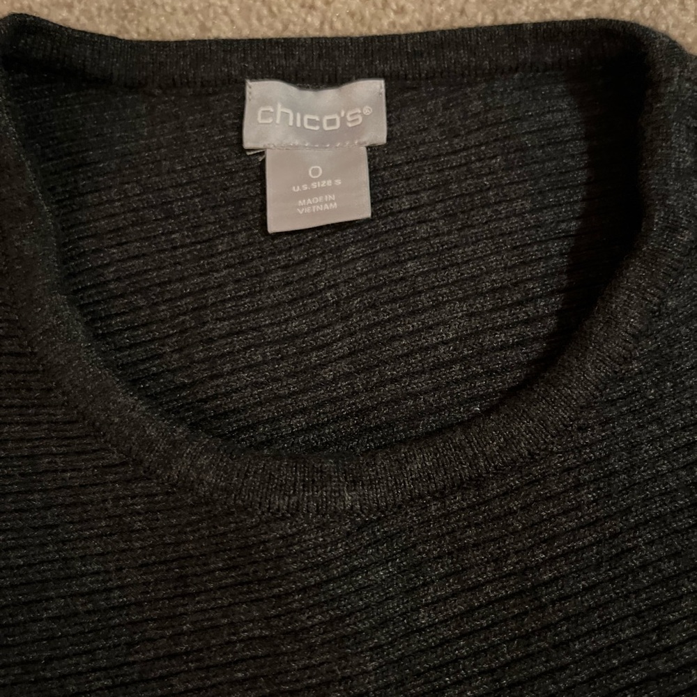 Chico's Black Ribbed Crewneck Sweater